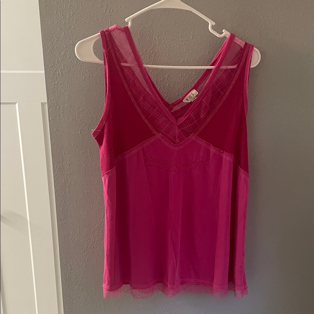 POL Hot Pink Mesh Trim Tank Top